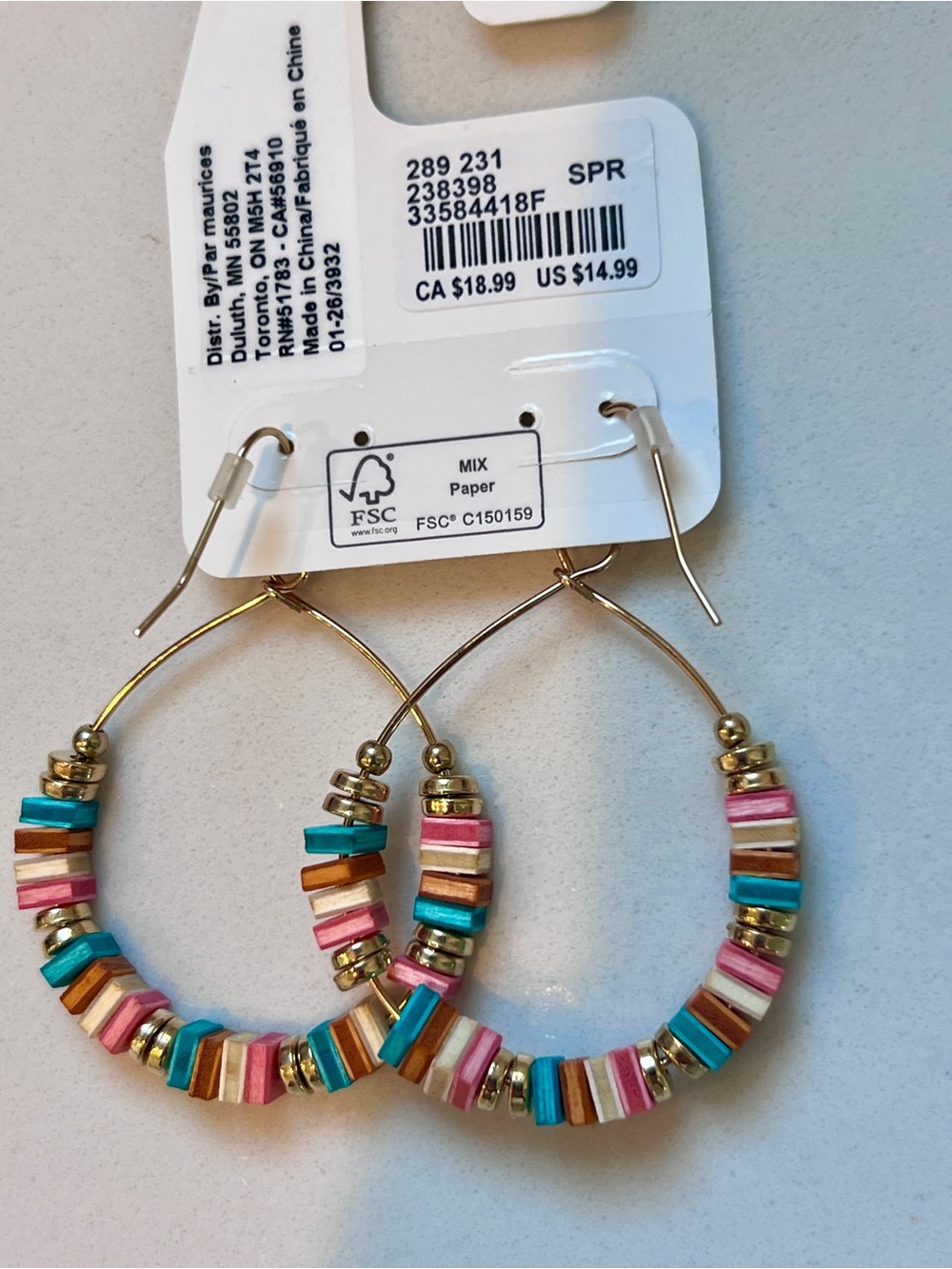 Multicolor Beaded Hoop Earrings - Gold - Picture 3 of 3